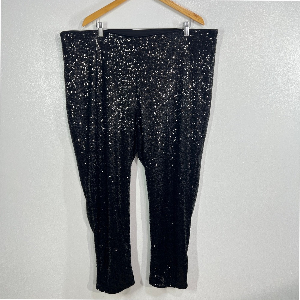 WD·NY Black Sequin Tapered Leg Pants Plus Size 2X New With Tags Party Holiday‎